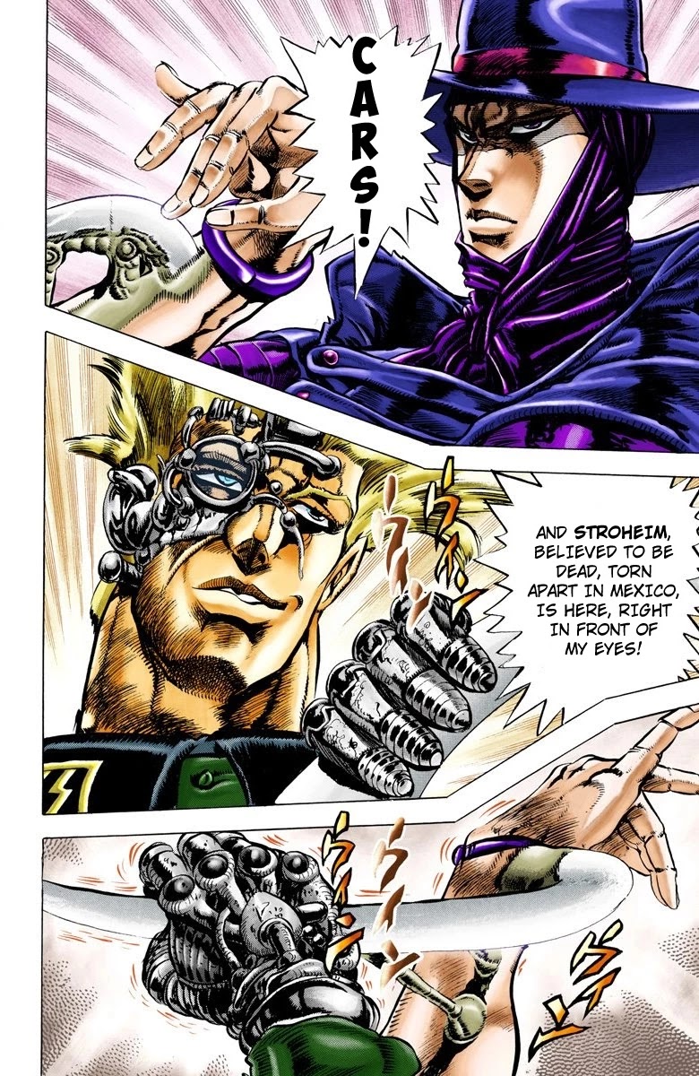 JoJo's Bizarre Adventure Part 2 - Battle Tendency (Official Colored) Chapter 41 page 3 - Chapter 41: Cars, Light Mode