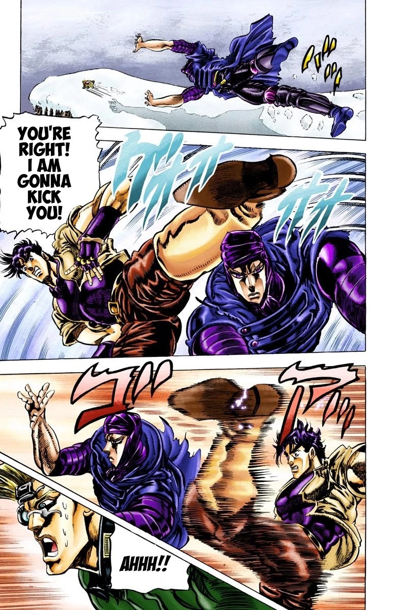JoJo's Bizarre Adventure Part 2 - Battle Tendency (Official Colored) Chapter 42 page 14 - Chapter 42: Rushing Toward the Cliff of Death
