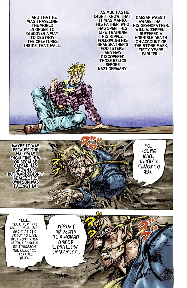 JoJo's Bizarre Adventure Part 2 - Battle Tendency (Official Colored) Chapter 45 page 15 - Chapter 45: Caesar's Lonely Youth