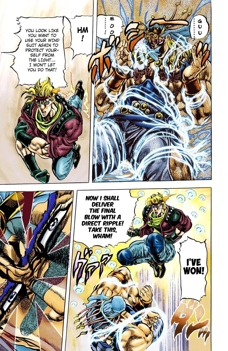 JoJo's Bizarre Adventure Part 2 - Battle Tendency (Official Colored) Chapter 47 page 17 - Chapter 47: The Fight Between Light and Wind!!