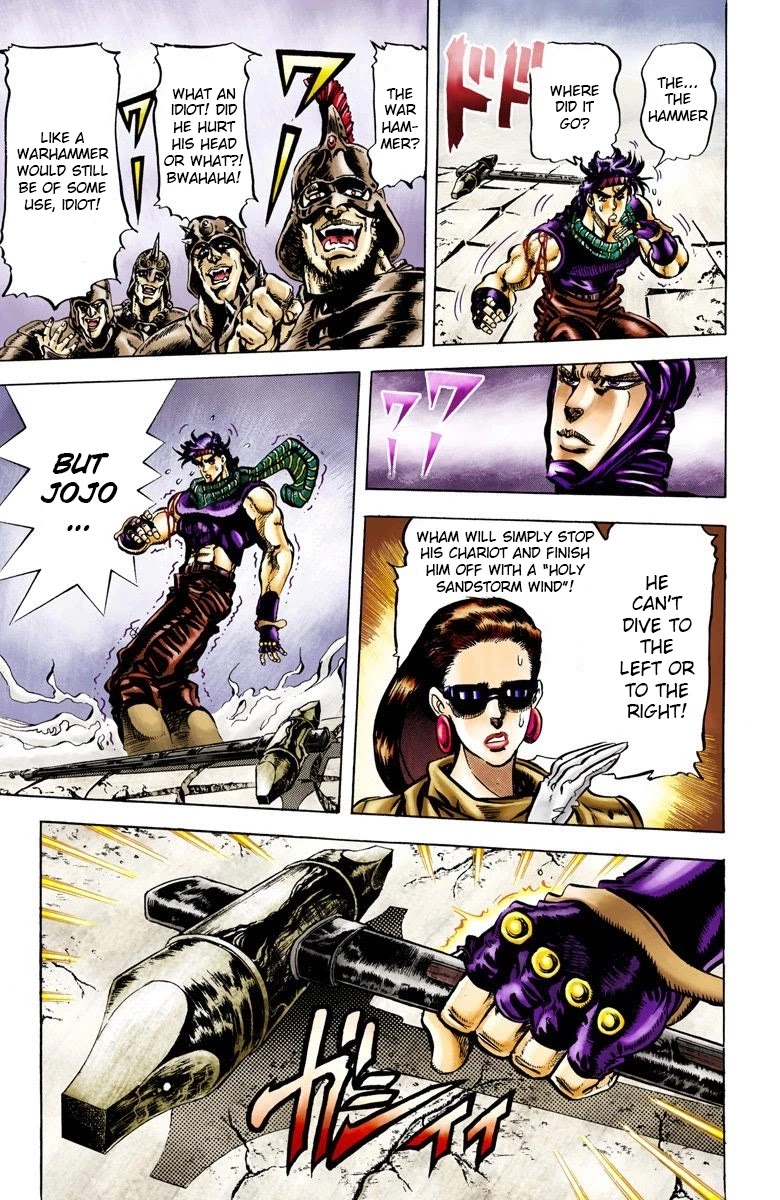 JoJo's Bizarre Adventure Part 2 - Battle Tendency (Official Colored) Chapter 55 page 12 - Chapter 55: The Pillar and the Warhammer