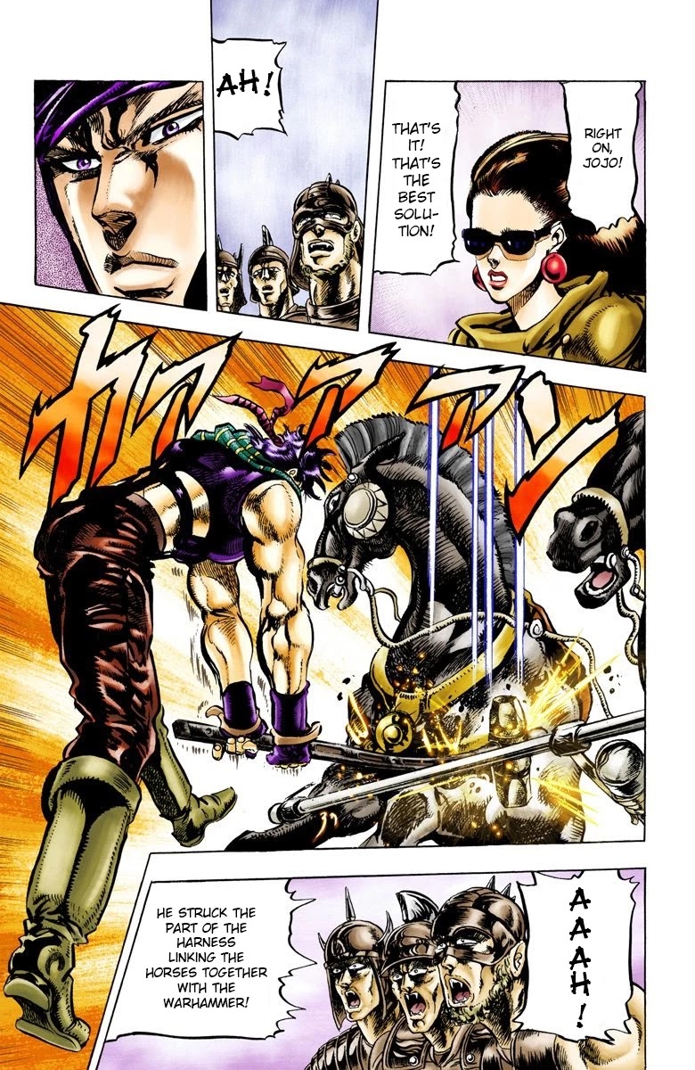 JoJo's Bizarre Adventure Part 2 - Battle Tendency (Official Colored) Chapter 55 page 14 - Chapter 55: The Pillar and the Warhammer