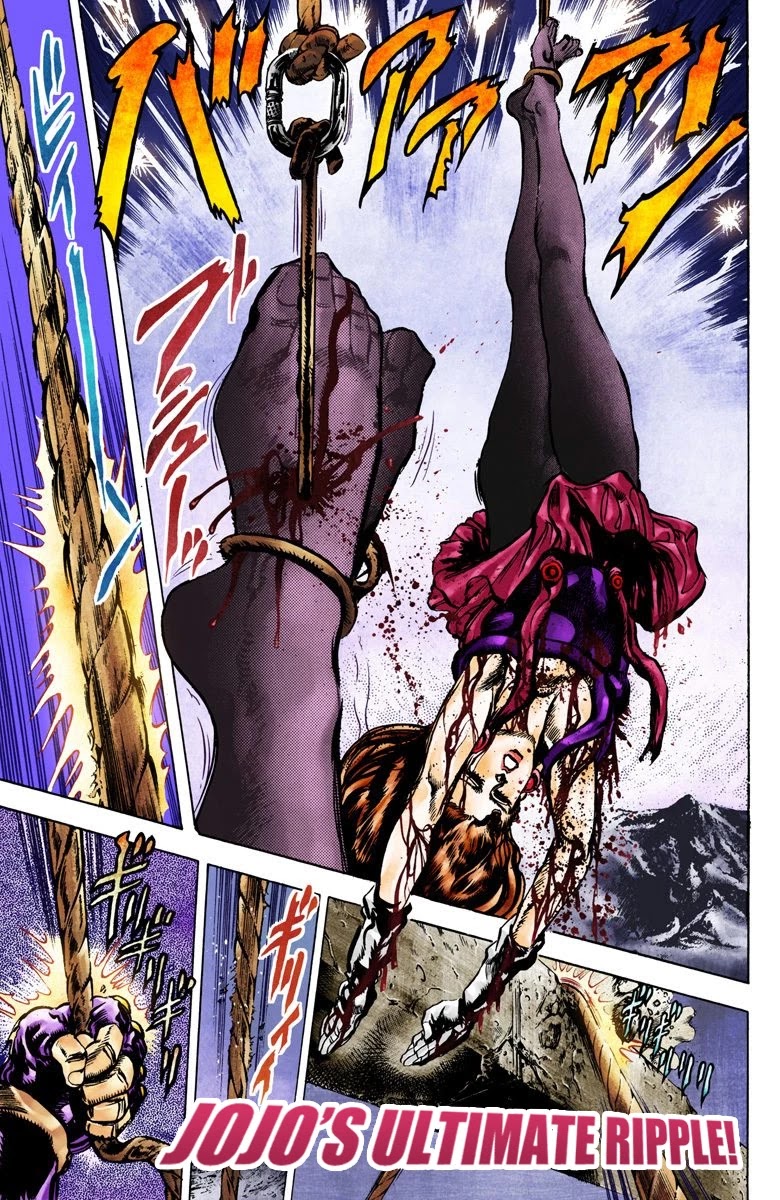 JoJo's Bizarre Adventure Part 2 - Battle Tendency (Official Colored) Chapter 63 page 1 - Chapter 63: JoJo's Ultimate Ripple!