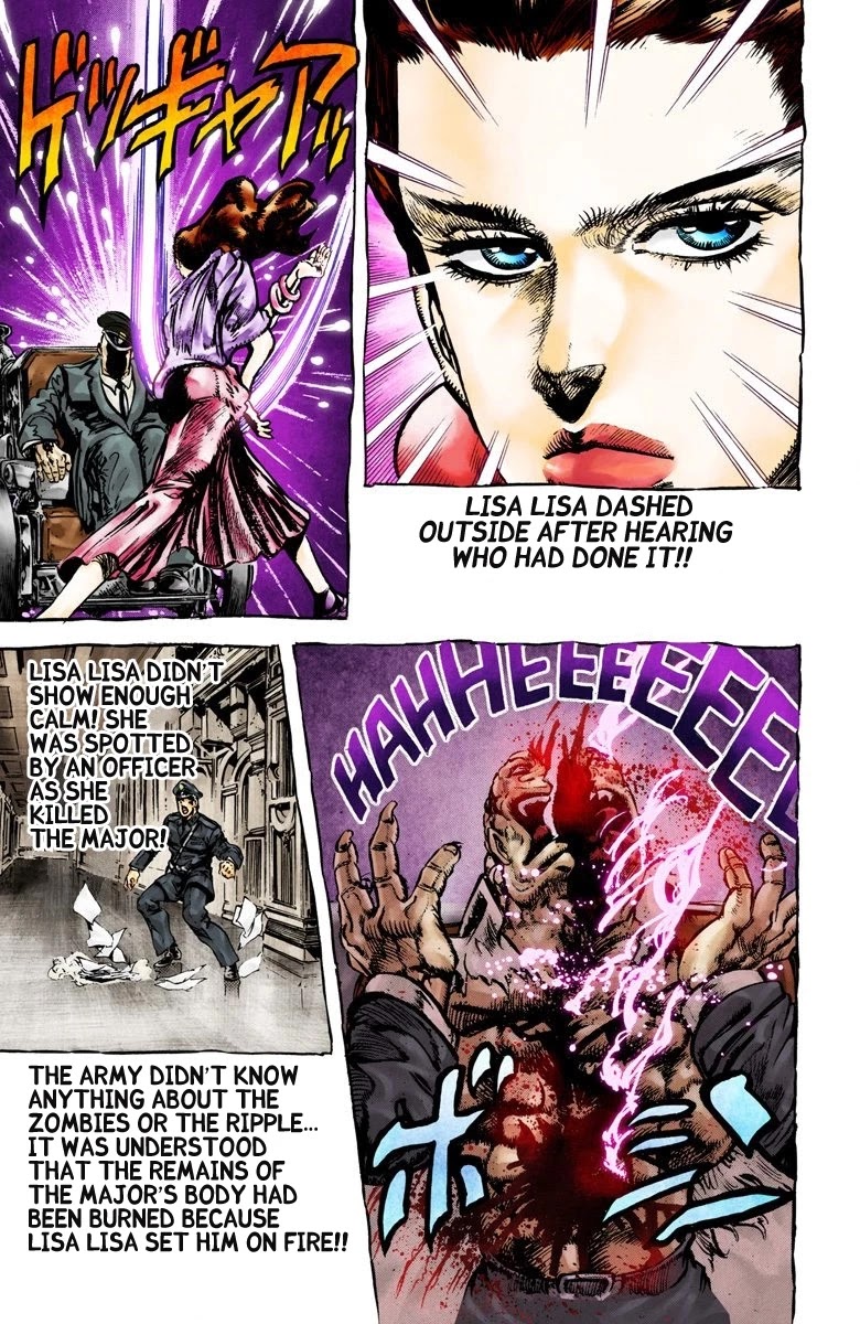 JoJo's Bizarre Adventure Part 2 - Battle Tendency (Official Colored) Chapter 64 page 11 - Chapter 64: The Tragedy of George Joestar