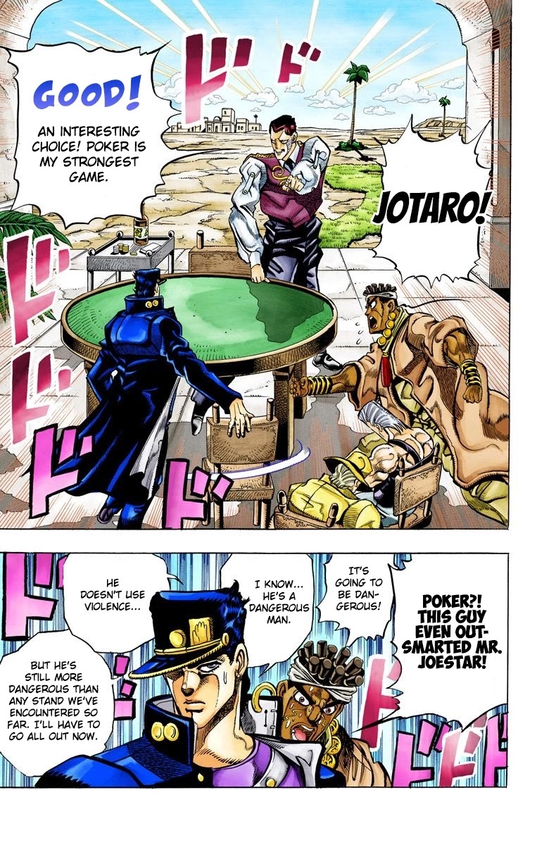 JoJo's Bizarre Adventure Part 3 - Stardust Crusaders (Official Colored) Chapter 100 page 18 - Chapter 100: D'arby the Gambler Part 3