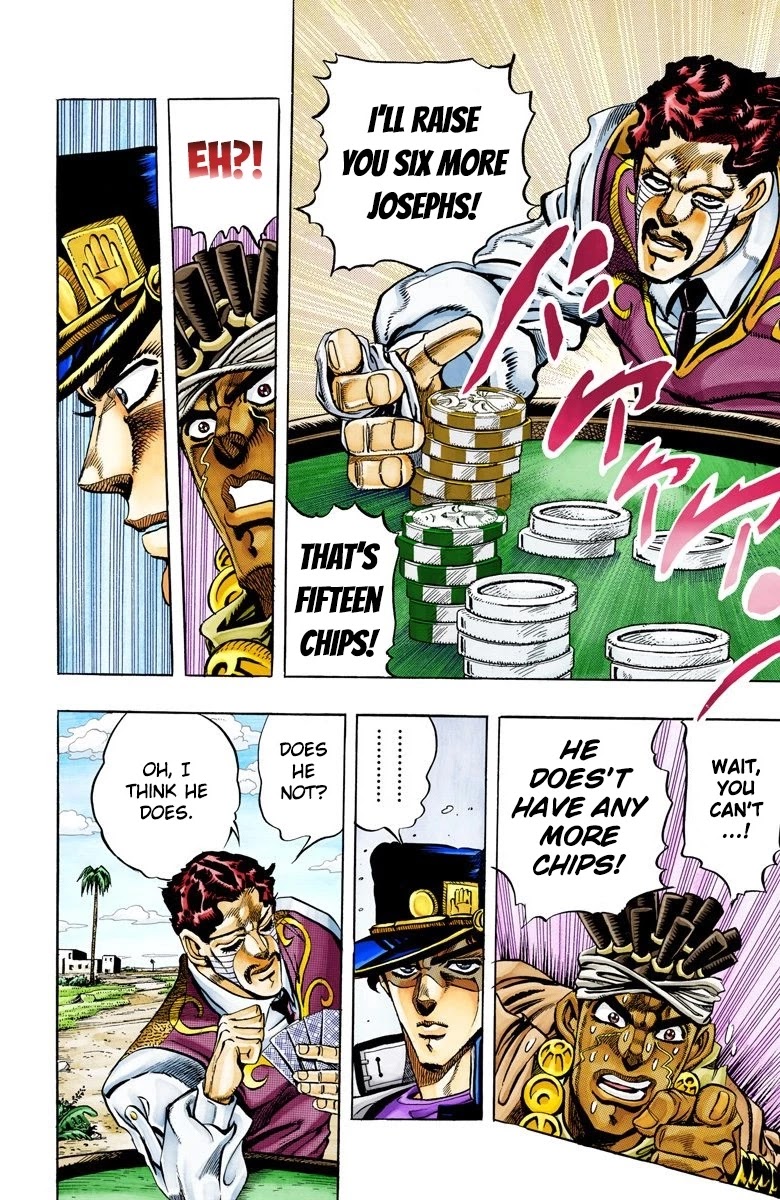 JoJo's Bizarre Adventure Part 3 - Stardust Crusaders (Official Colored) Chapter 102 page 17 - Chapter 102: D'arby the Gambler Part 5