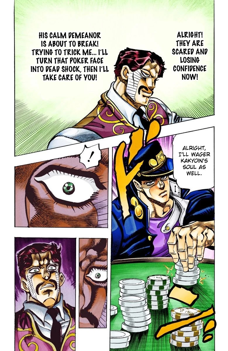 JoJo's Bizarre Adventure Part 3 - Stardust Crusaders (Official Colored) Chapter 102 page 19 - Chapter 102: D'arby the Gambler Part 5