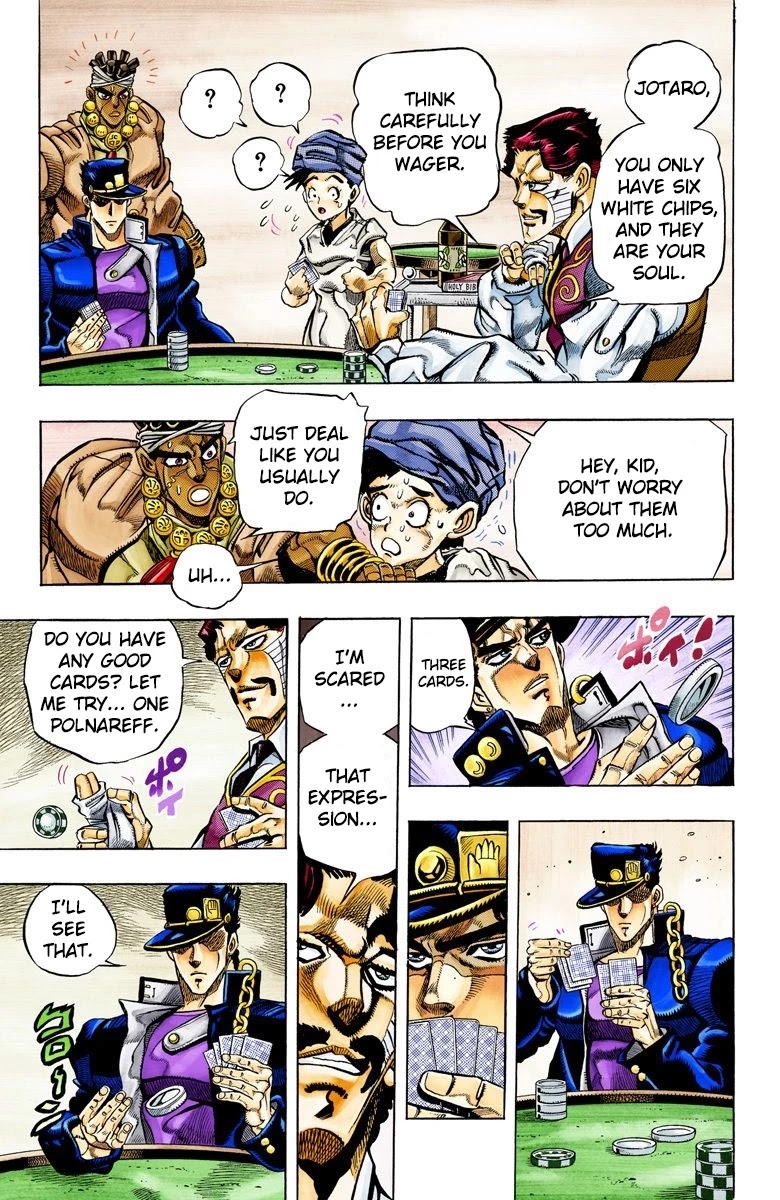JoJo's Bizarre Adventure Part 3 - Stardust Crusaders (Official Colored) Chapter 102 page 4 - Chapter 102: D'arby the Gambler Part 5