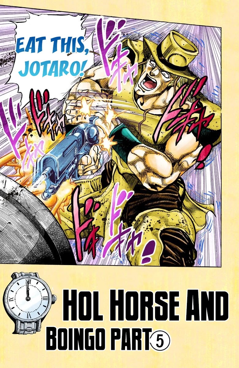 JoJo's Bizarre Adventure Part 3 - Stardust Crusaders (Official Colored) Chapter 108 page 1 - Chapter 108: Hol Horse and Boingo Part 5