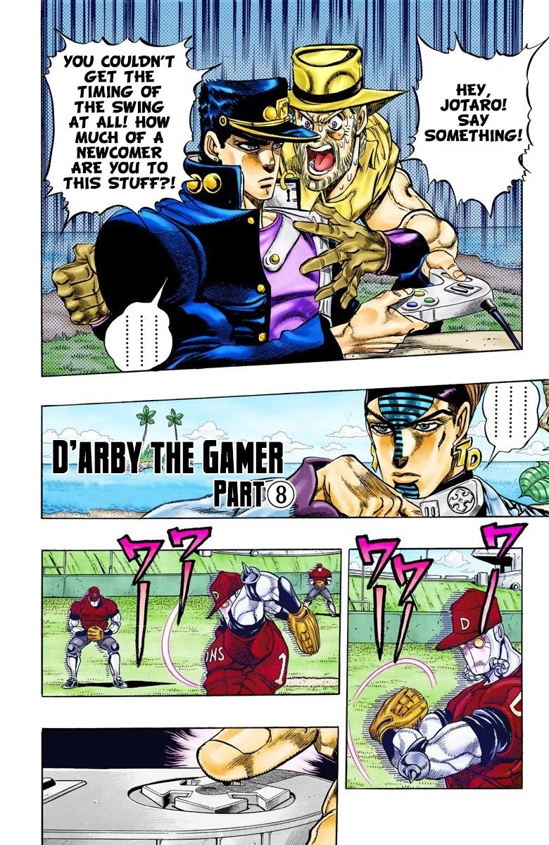 JoJo's Bizarre Adventure Part 3 - Stardust Crusaders (Official Colored) Chapter 121 page 1 - Chapter 121: D'arby the Gamer Part 8