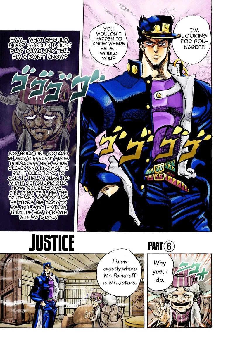 JoJo's Bizarre Adventure Part 3 - Stardust Crusaders (Official Colored) Chapter 46 page 1 - Chapter 46: Justice Part 6