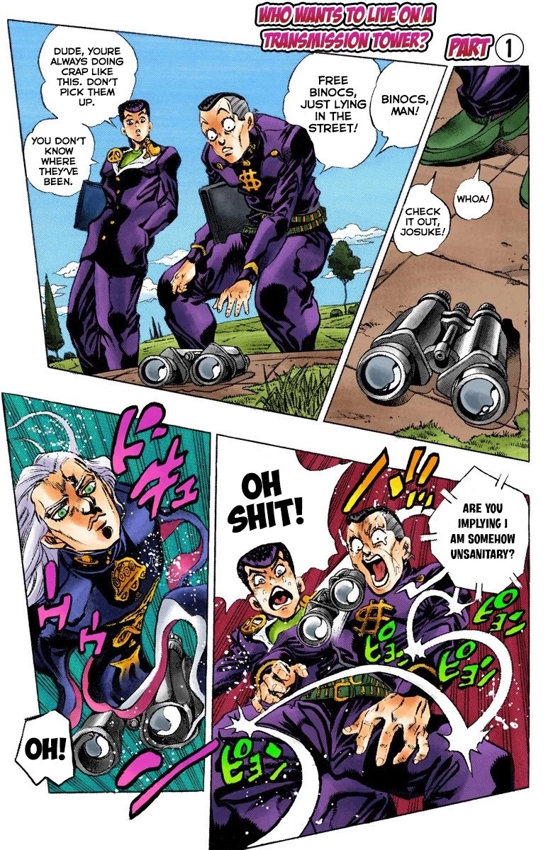 JoJo's Bizarre Adventure Part 4 - Diamond is Unbreakable (Official Colored) Chapter 133 page 1 - Chapter 133: Who Wants to Live on a Transmission Tower? Part 1