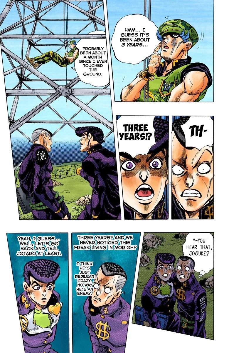 JoJo's Bizarre Adventure Part 4 - Diamond is Unbreakable (Official Colored) Chapter 134 page 10 - Chapter 134: Who Wants to Live on a Transmission Tower? Part 2