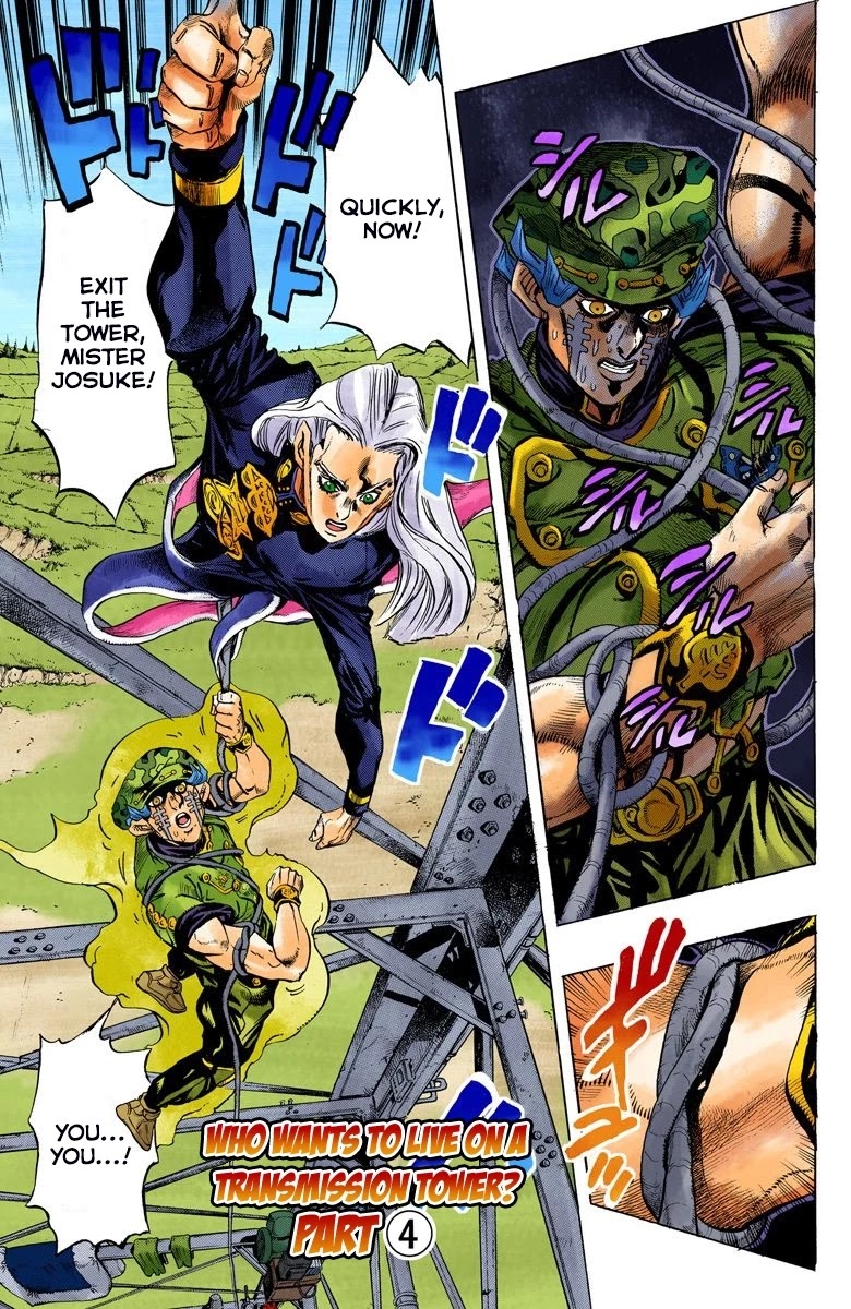 JoJo's Bizarre Adventure Part 4 - Diamond is Unbreakable (Official Colored) Chapter 136 page 2 - Chapter 136: Who Wants to Live on a Transmission Tower? Part 4