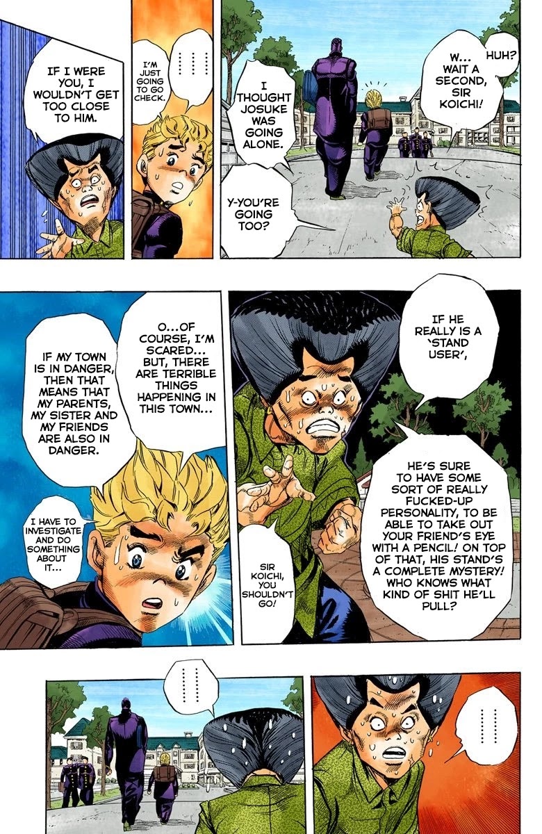 JoJo's Bizarre Adventure Part 4 - Diamond is Unbreakable (Official Colored) Chapter 24 page 10 - Chapter 24: Toshikazu Hazamada (Surface) - Part 1
