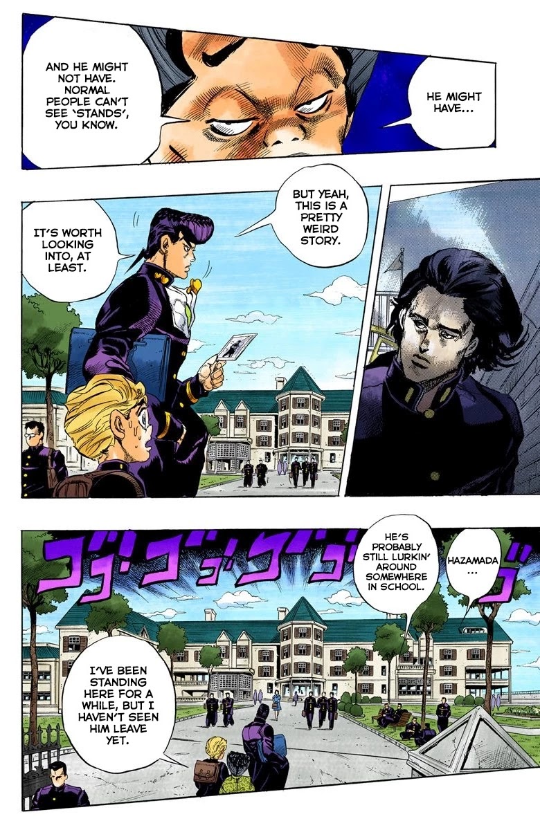 JoJo's Bizarre Adventure Part 4 - Diamond is Unbreakable (Official Colored) Chapter 24 page 9 - Chapter 24: Toshikazu Hazamada (Surface) - Part 1