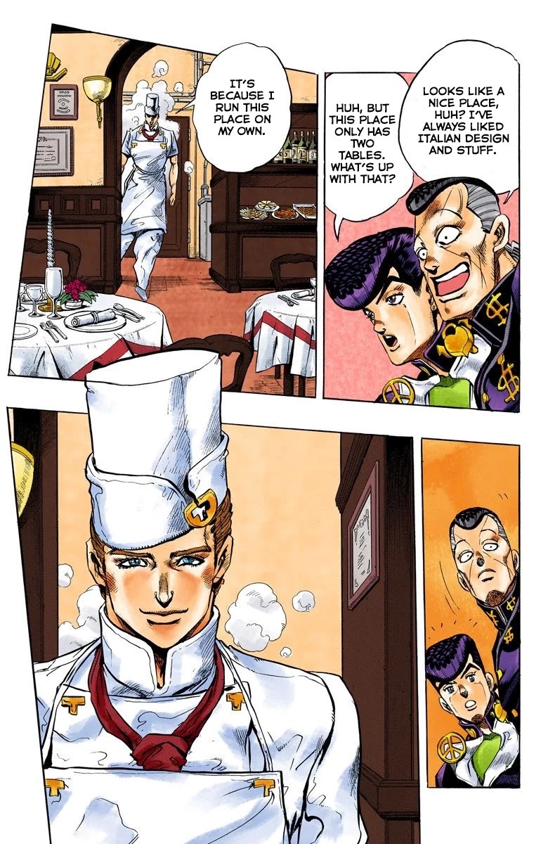 JoJo's Bizarre Adventure Part 4 - Diamond is Unbreakable (Official Colored) Chapter 38 page 8 - Chapter 38: Let's Go Eat Italian Food - Part 1