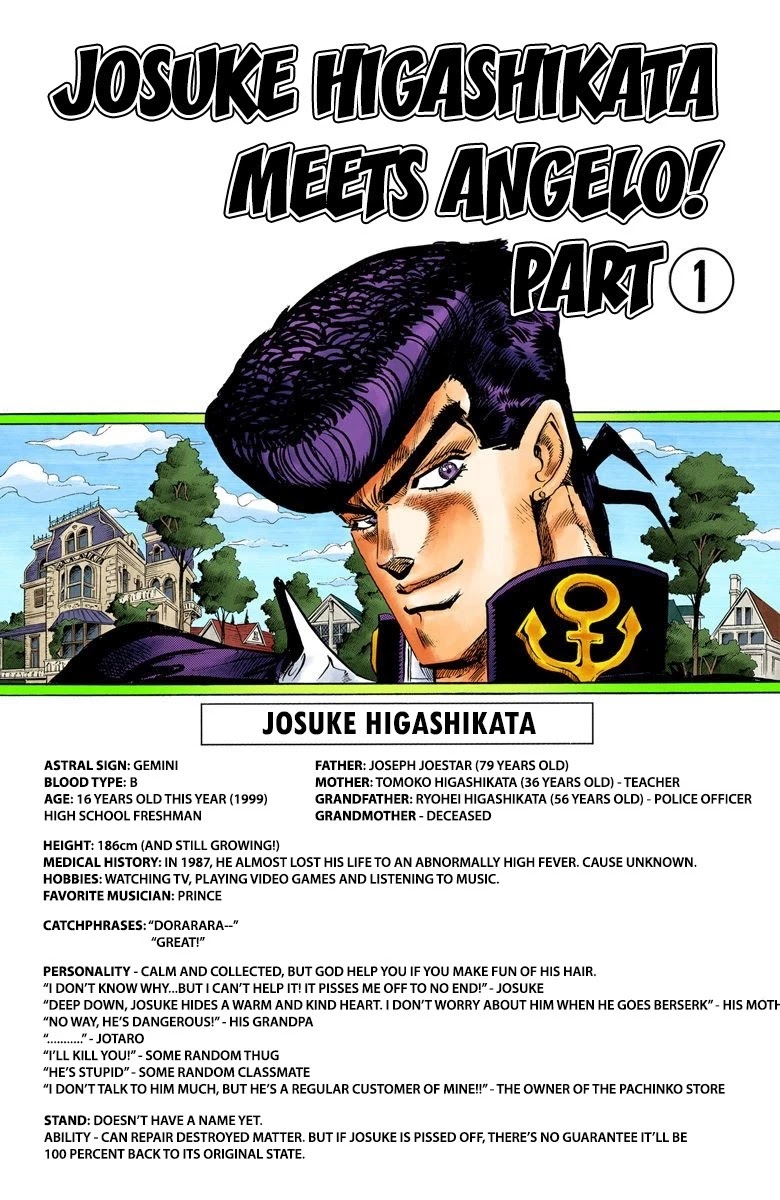 JoJo's Bizarre Adventure Part 4 - Diamond is Unbreakable (Official Colored) Chapter 4 page 2 - Chapter 4: Josuke Higashikata Meets Angelo! - Part 1