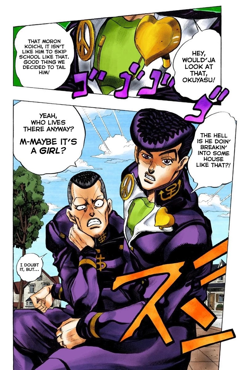 JoJo's Bizarre Adventure Part 4 - Diamond is Unbreakable (Official Colored) Chapter 56 page 10 - Chapter 56: Let's Go to the Mangaka's House - Part 4