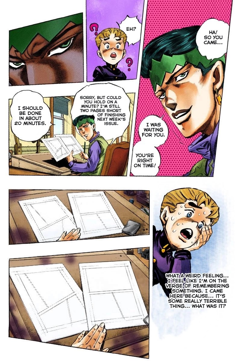JoJo's Bizarre Adventure Part 4 - Diamond is Unbreakable (Official Colored) Chapter 56 page 12 - Chapter 56: Let's Go to the Mangaka's House - Part 4