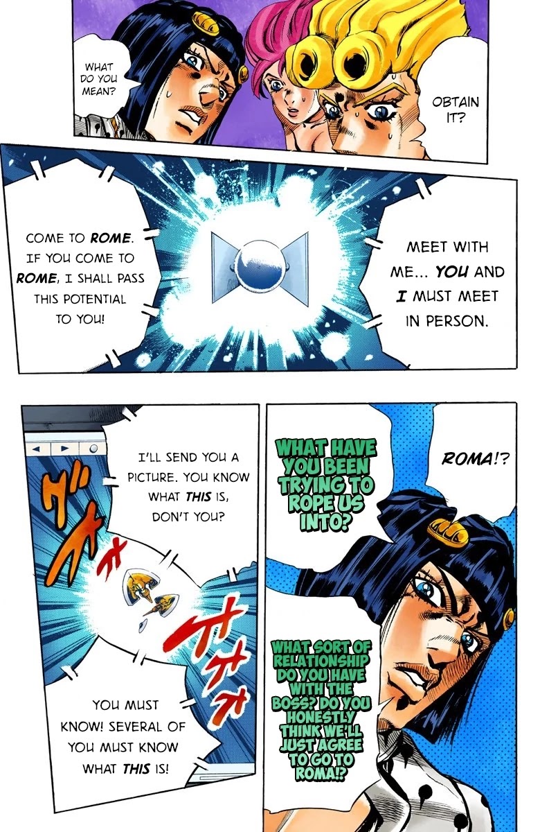 JoJo's Bizarre Adventure Part 5 - Vento Aureo (Official Colored) Chapter 112 page 12 - Chapter 112: Pronto! On The Line Part 1
