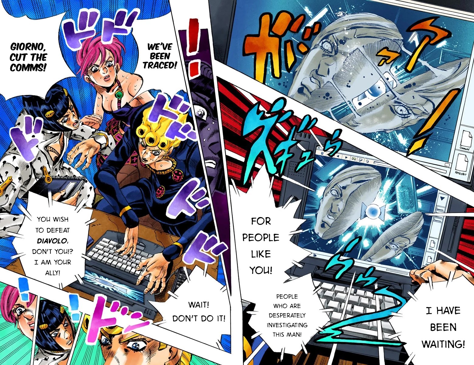 JoJo's Bizarre Adventure Part 5 - Vento Aureo (Official Colored) Chapter 112 page 8 - Chapter 112: Pronto! On The Line Part 1