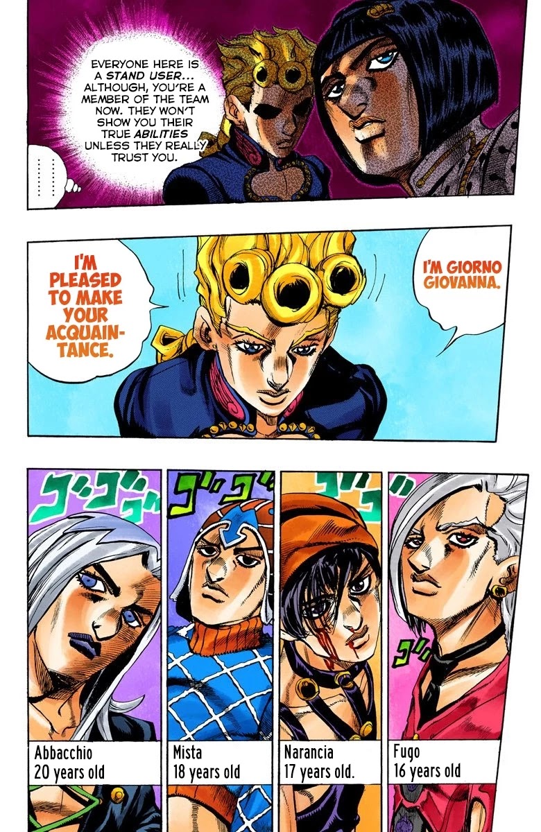 JoJo's Bizarre Adventure Part 5 - Vento Aureo (Official Colored) Chapter 17 page 13 - Chapter 17: 5 Plus 1