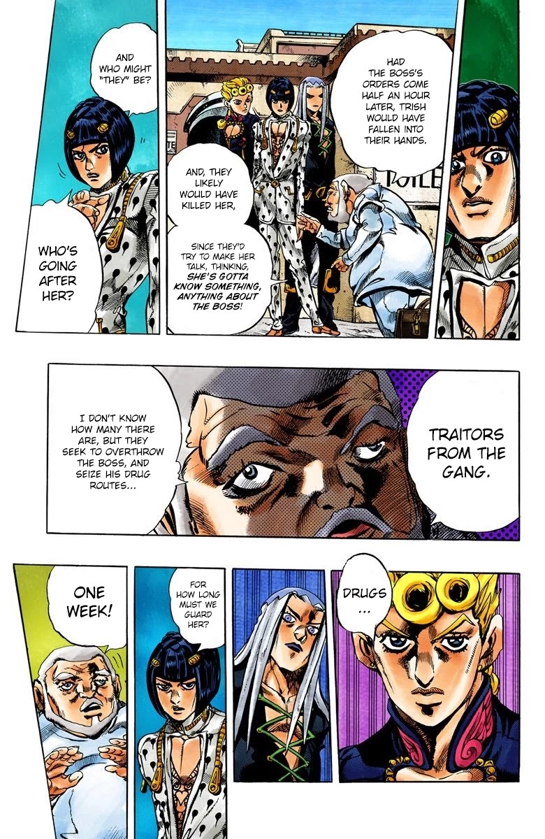 JoJo's Bizarre Adventure Part 5 - Vento Aureo (Official Colored) Chapter 30 page 10 - Chapter 30: Capo Buccellati; First Orders from the Boss
