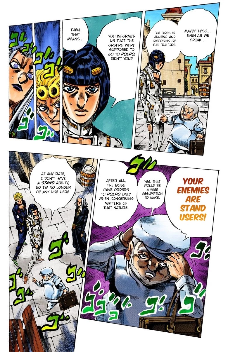 JoJo's Bizarre Adventure Part 5 - Vento Aureo (Official Colored) Chapter 30 page 11 - Chapter 30: Capo Buccellati; First Orders from the Boss