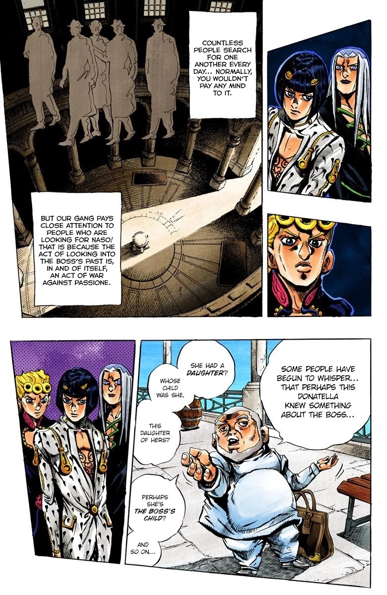 JoJo's Bizarre Adventure Part 5 - Vento Aureo (Official Colored) Chapter 30 page 8 - Chapter 30: Capo Buccellati; First Orders from the Boss