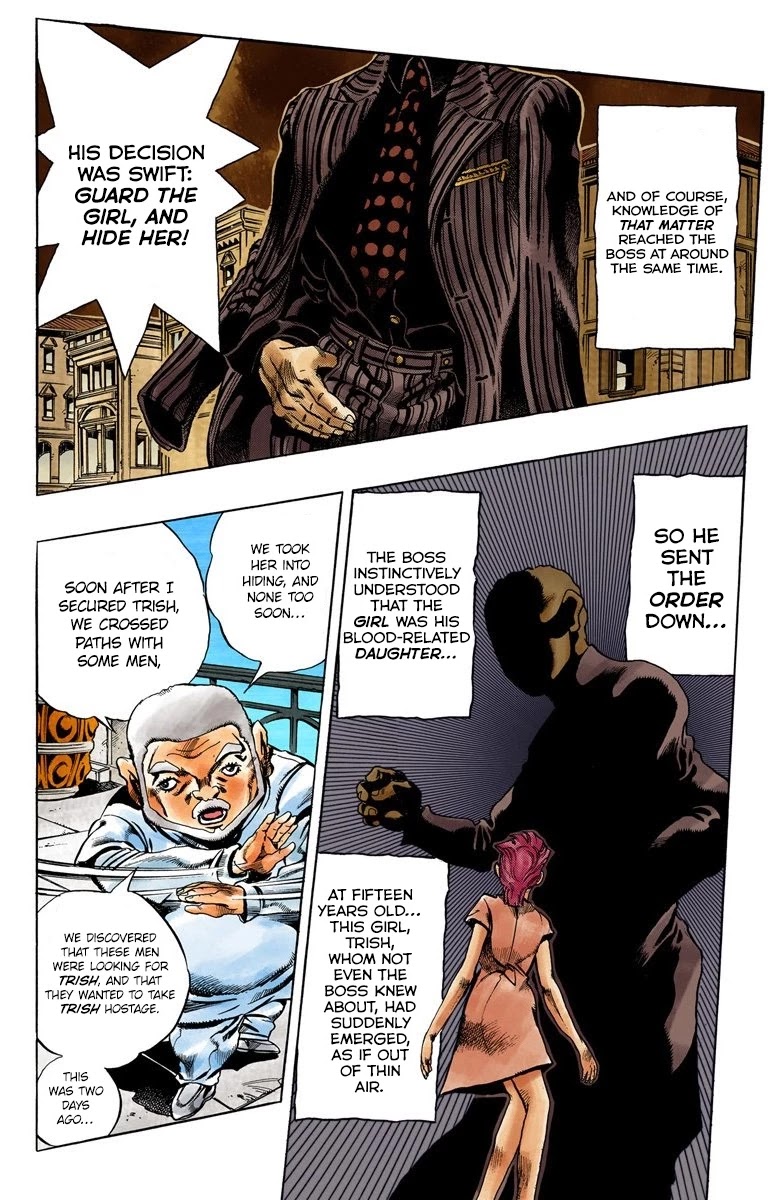 JoJo's Bizarre Adventure Part 5 - Vento Aureo (Official Colored) Chapter 30 page 9 - Chapter 30: Capo Buccellati; First Orders from the Boss