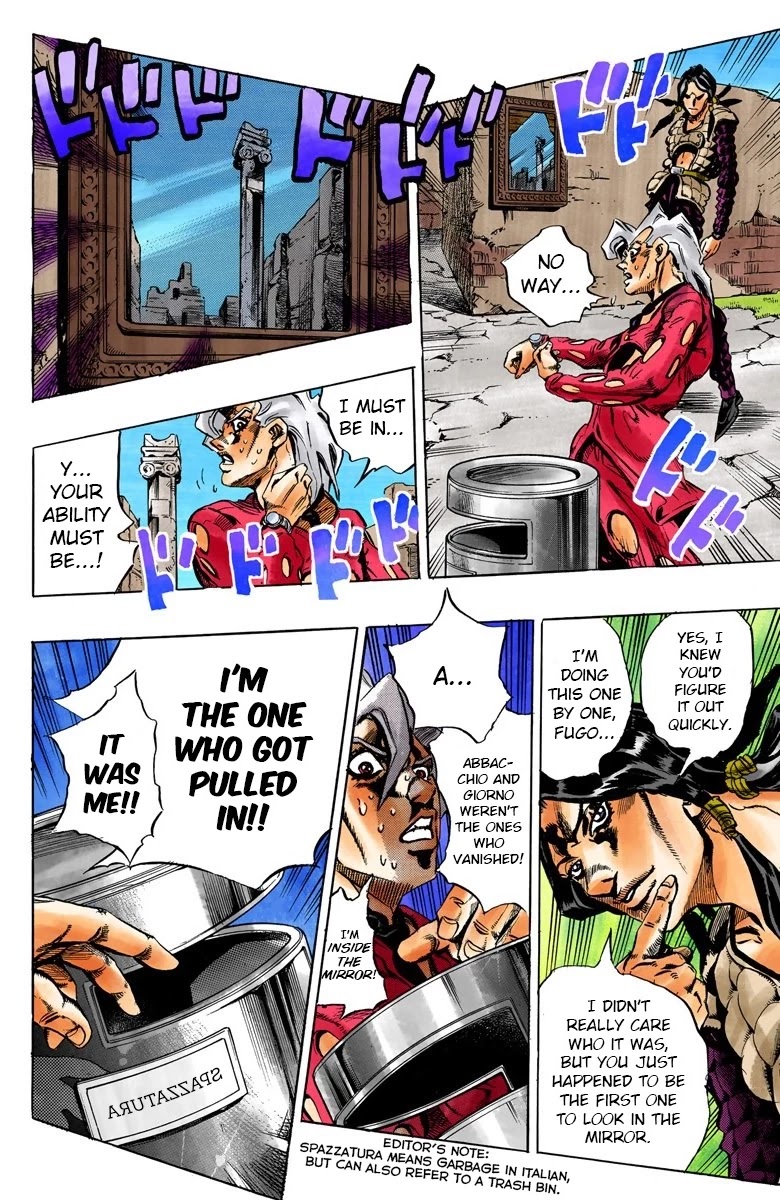 JoJo's Bizarre Adventure Part 5 - Vento Aureo (Official Colored) Chapter 40 page 16 - Chapter 40: Man in the Mirror and Purple Haze Part 1