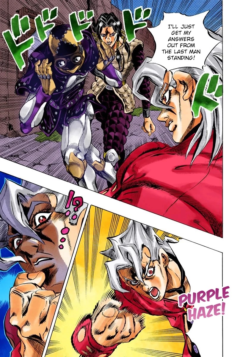 JoJo's Bizarre Adventure Part 5 - Vento Aureo (Official Colored) Chapter 41 page 8 - Chapter 41: Man in the Mirror and Purple Haze Part 2