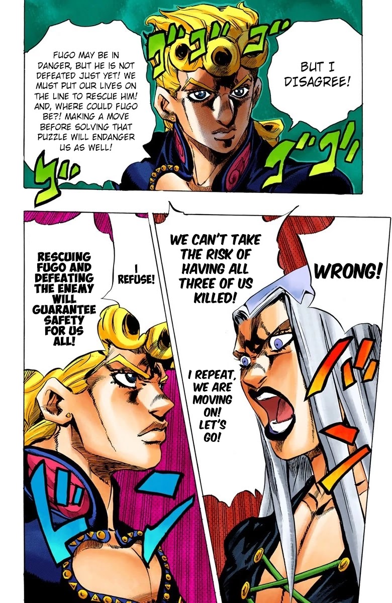 JoJo's Bizarre Adventure Part 5 - Vento Aureo (Official Colored) Chapter 42 page 10 - Chapter 42: Man in the Mirror and Purple Haze Part 3