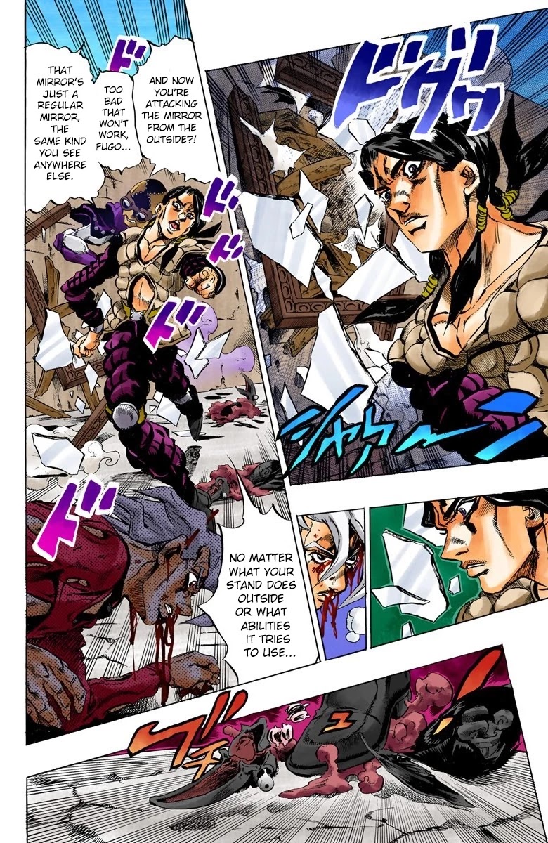 JoJo's Bizarre Adventure Part 5 - Vento Aureo (Official Colored) Chapter 42 page 12 - Chapter 42: Man in the Mirror and Purple Haze Part 3