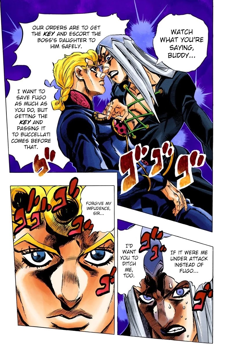 JoJo's Bizarre Adventure Part 5 - Vento Aureo (Official Colored) Chapter 42 page 9 - Chapter 42: Man in the Mirror and Purple Haze Part 3