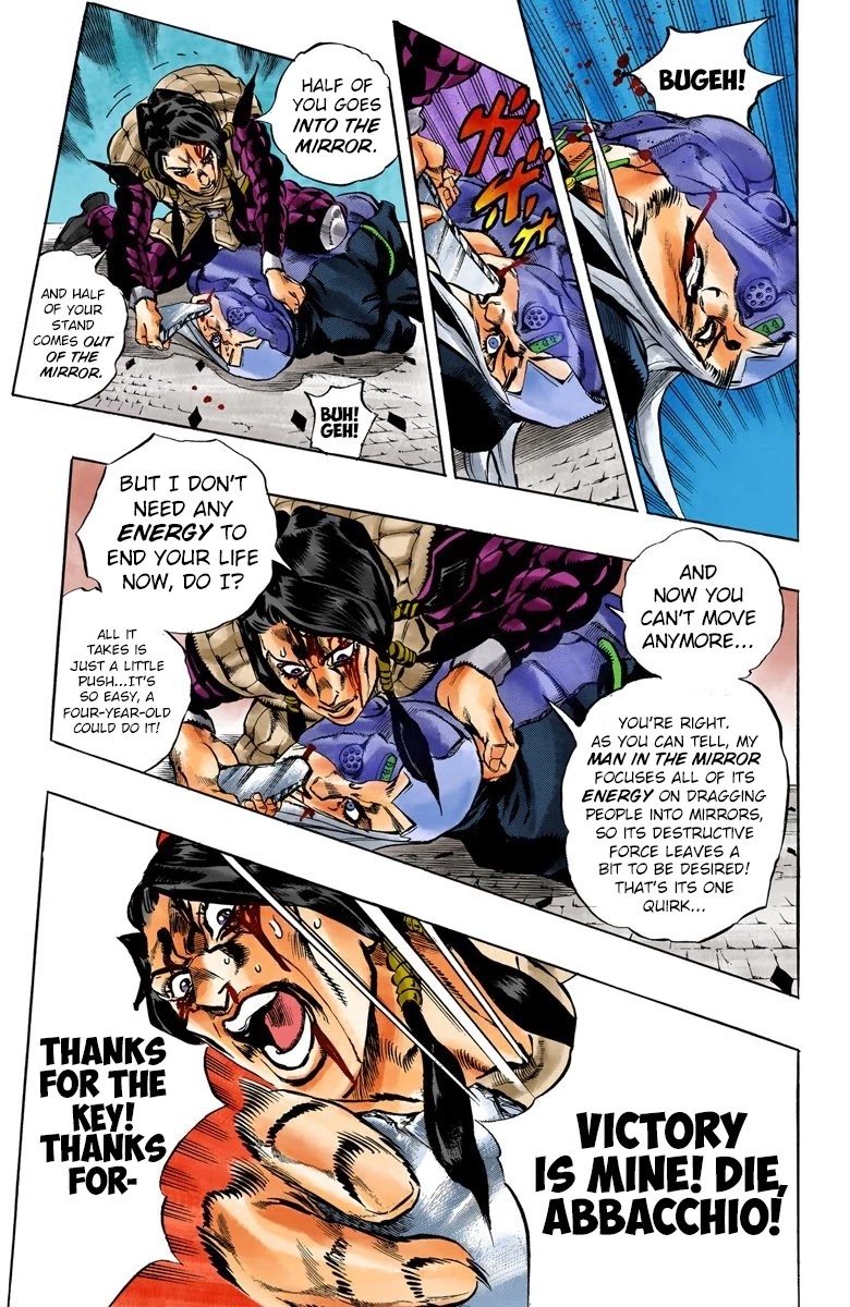 JoJo's Bizarre Adventure Part 5 - Vento Aureo (Official Colored) Chapter 44 page 4 - Chapter 44: Man in the Mirror and Purple Haze Part 5