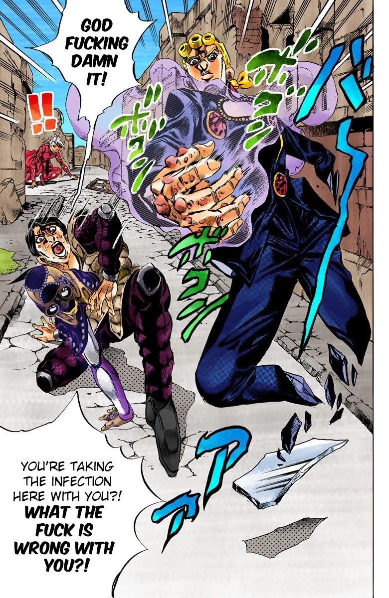 JoJo's Bizarre Adventure Part 5 - Vento Aureo (Official Colored) Chapter 45 page 10 - Chapter 45: Man in the Mirror and Purple Haze Part 6