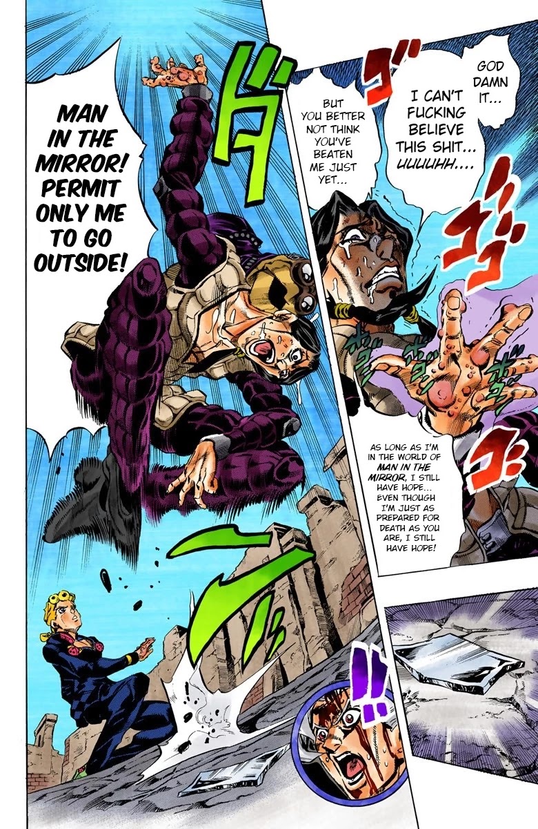 JoJo's Bizarre Adventure Part 5 - Vento Aureo (Official Colored) Chapter 45 page 13 - Chapter 45: Man in the Mirror and Purple Haze Part 6