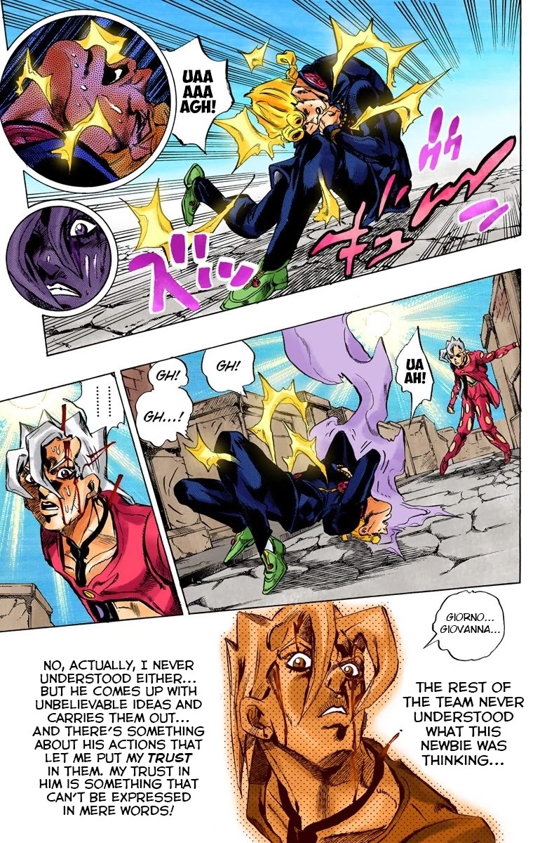 JoJo's Bizarre Adventure Part 5 - Vento Aureo (Official Colored) Chapter 46 page 15 - Chapter 46: Man in the Mirror and Purple Haze Part 7