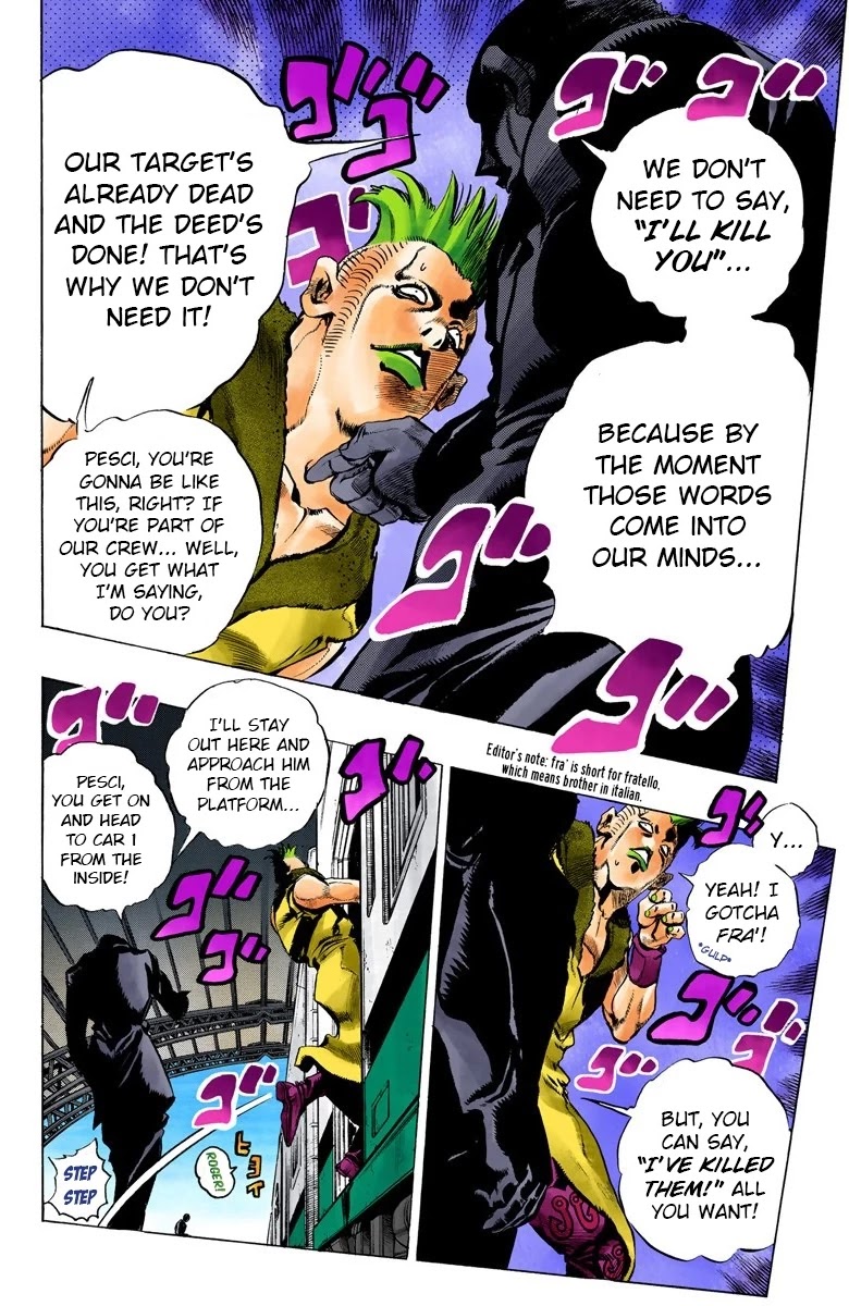 JoJo's Bizarre Adventure Part 5 - Vento Aureo (Official Colored) Chapter 47 page 13 - Chapter 47: The Firenze-Bound Super Express Part 1