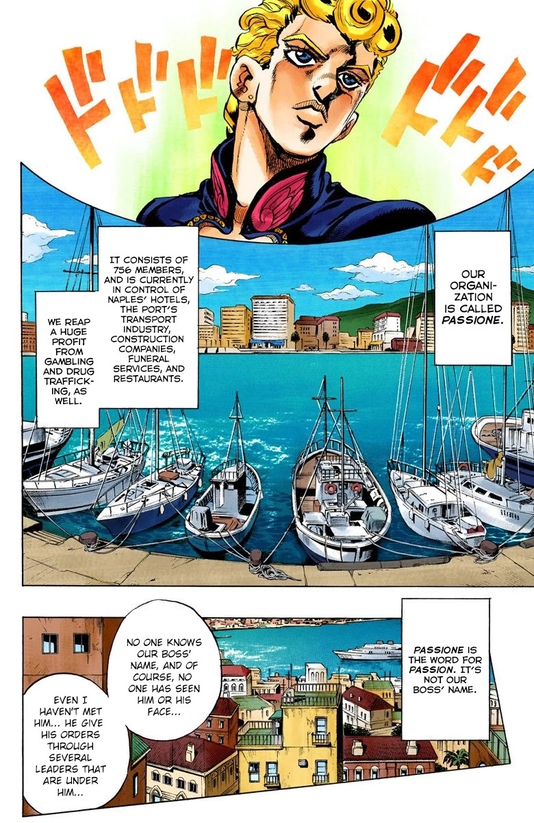 JoJo's Bizarre Adventure Part 5 - Vento Aureo (Official Colored) Chapter 9 page 5 - Chapter 9: Meet the Gangster Behind the Wall Part 1