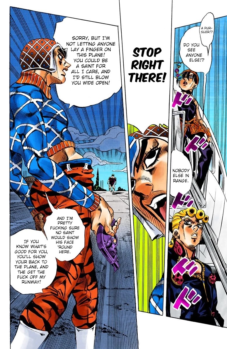 JoJo's Bizarre Adventure Part 5 - Vento Aureo (Official Colored) Chapter 93 page 13 - Chapter 93: Flight Code - Null! Head for Sardegna!