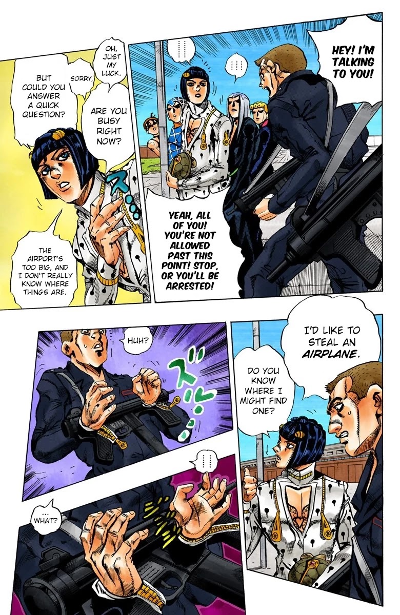 JoJo's Bizarre Adventure Part 5 - Vento Aureo (Official Colored) Chapter 93 page 4 - Chapter 93: Flight Code - Null! Head for Sardegna!