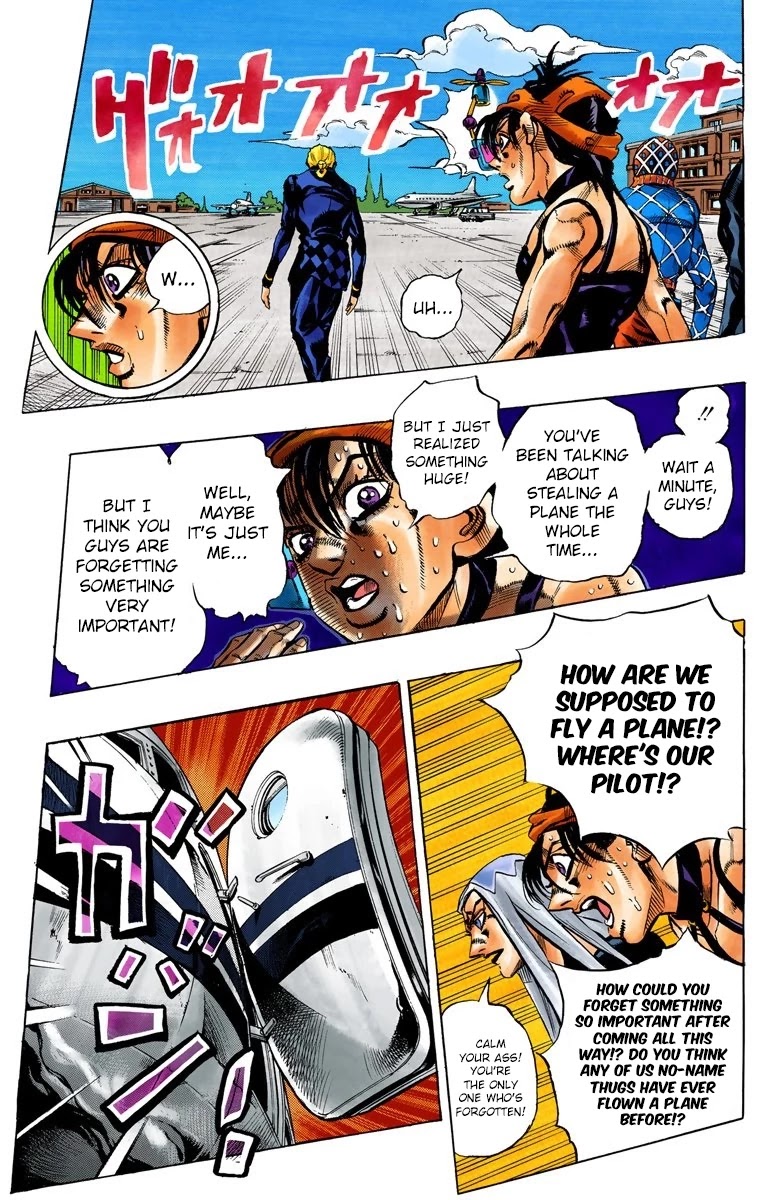 JoJo's Bizarre Adventure Part 5 - Vento Aureo (Official Colored) Chapter 93 page 6 - Chapter 93: Flight Code - Null! Head for Sardegna!