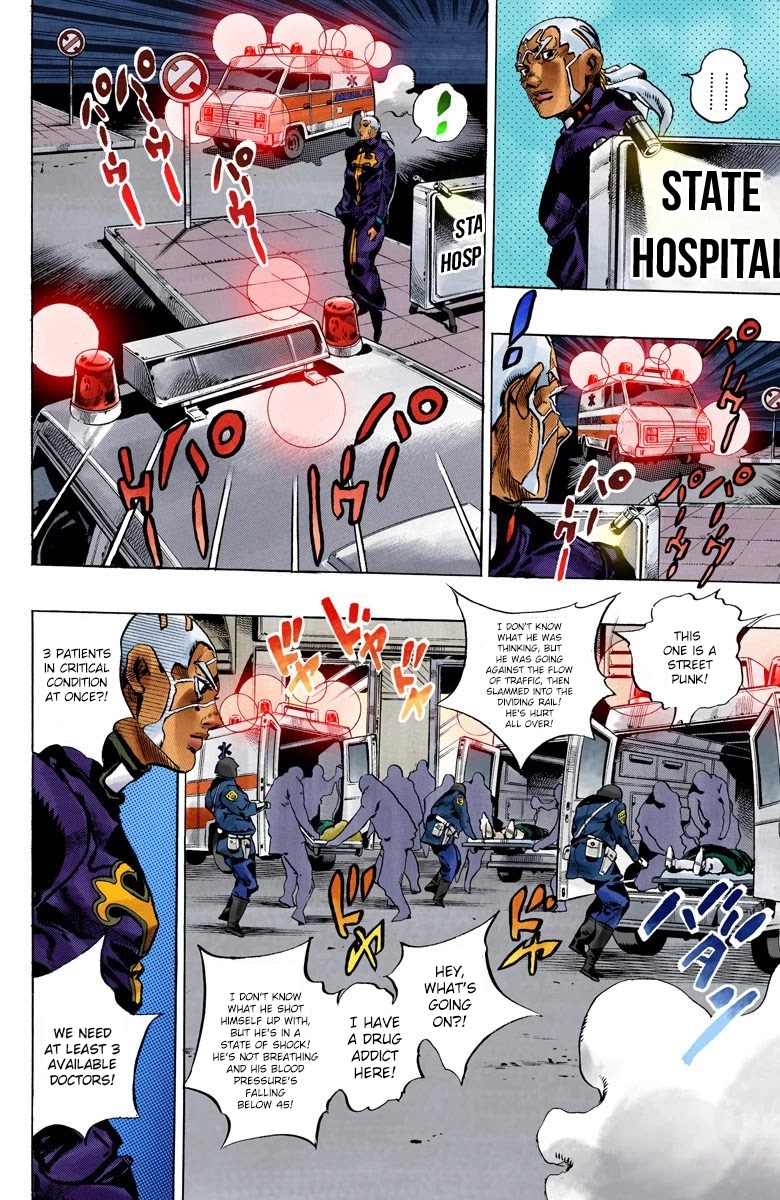 JoJo's Bizarre Adventure Part 6 - Stone Ocean (Official Colored) Chapter 103 page 4 - Chapter 103: The 3 Men Who Were Carried To The Hospital