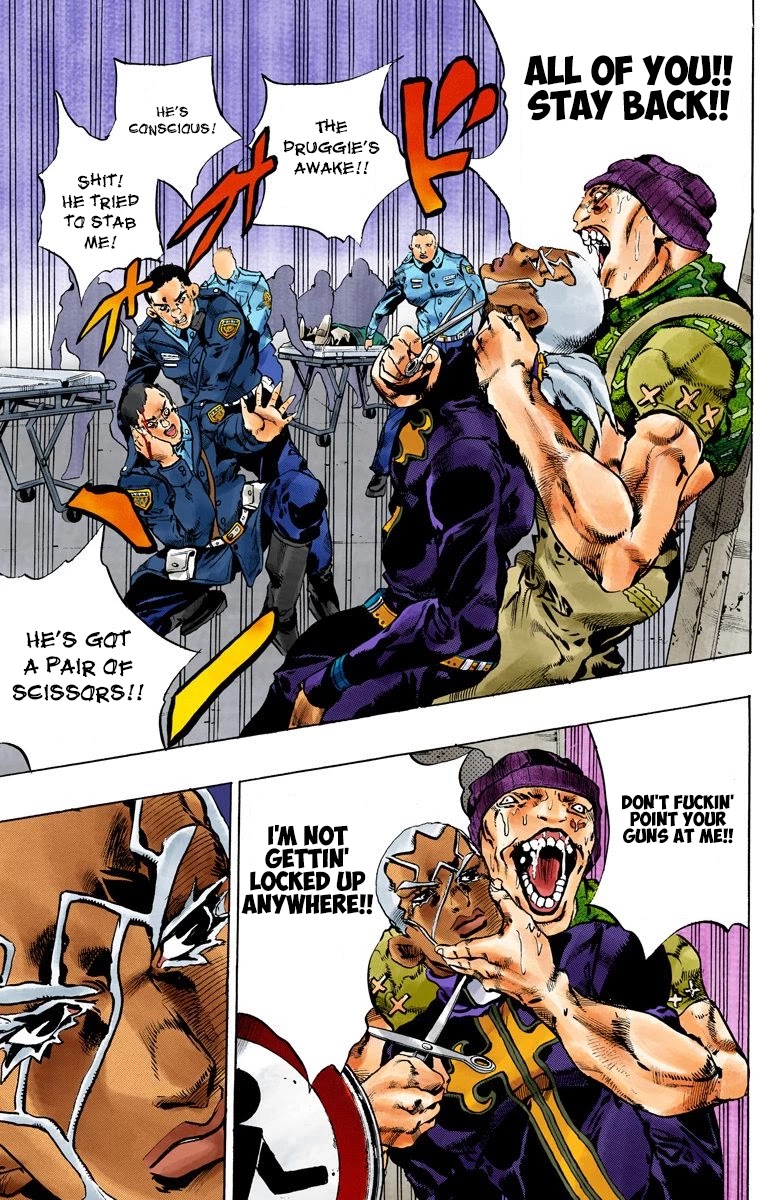 JoJo's Bizarre Adventure Part 6 - Stone Ocean (Official Colored) Chapter 103 page 9 - Chapter 103: The 3 Men Who Were Carried To The Hospital