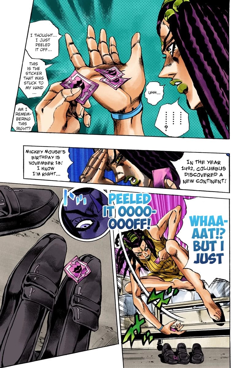 JoJo's Bizarre Adventure Part 6 - Stone Ocean (Official Colored) Chapter 21 page 10 - Chapter 21: Hermès' Sticker Part 1