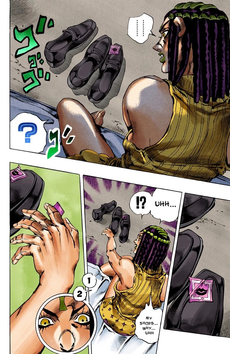 JoJo's Bizarre Adventure Part 6 - Stone Ocean (Official Colored) Chapter 21 page 11 - Chapter 21: Hermès' Sticker Part 1