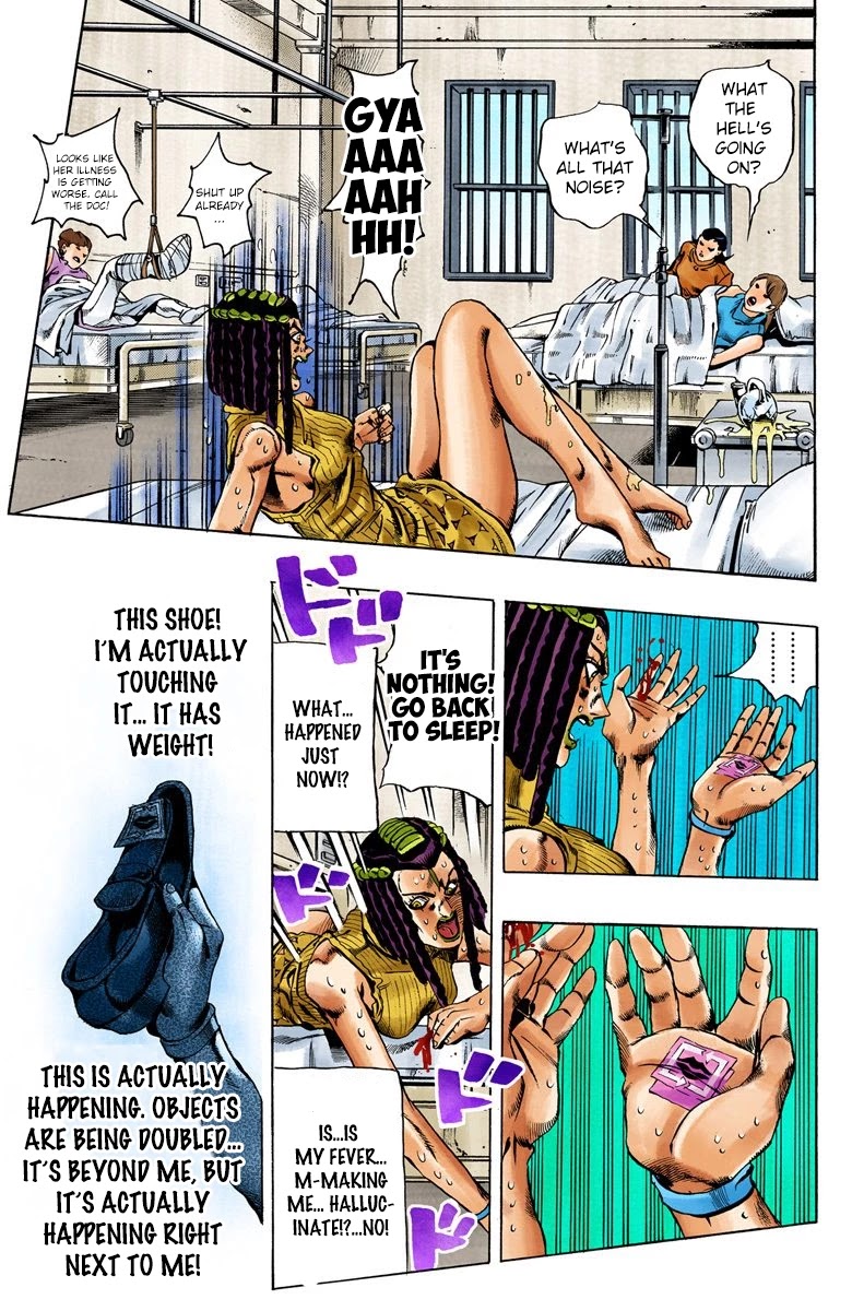 JoJo's Bizarre Adventure Part 6 - Stone Ocean (Official Colored) Chapter 21 page 16 - Chapter 21: Hermès' Sticker Part 1